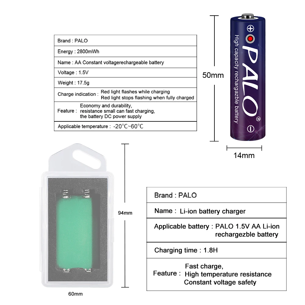 PALO AA baterijas 1,5 V AA Uzlādējamas baterijas AA Litija-jonu akumulatoru Pulkstenis, Rotaļlietas ,Tālvadības pults,Gaismas Akumulators