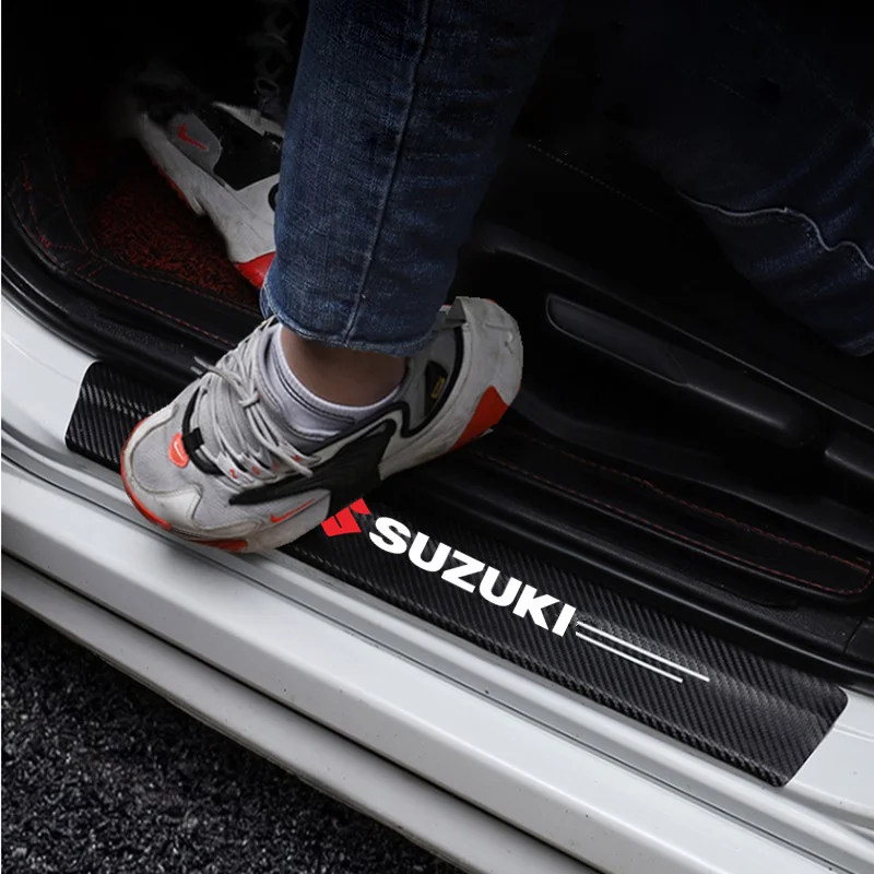 Par Suzuki Swift SX4 Jimny Ignis Alto Samurai Baleno Grand Car styling Automašīnu Durvju Slieksni, Oglekļa Šķiedras Pretnodiluma Plāksnes, Uzlīmes 4gab