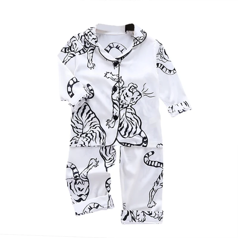 Pavasara Rudens Bērnu Apģērbu Sleepwear Set Baby Tiger Drukāt Pidžamas Komplekti Zēniem, Meitenes Ar Garām Piedurknēm Sleepwears Topi, Bikses