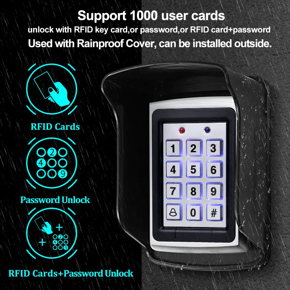 Pilna RFID Piekļuves Kontroles Sistēma Komplekts Atsevišķu Metāla Tastatūru Elektronisko Bloķēšanas elektroapgādes DC12V Durvīm Iziet ar 125KHz ID Keyfobs