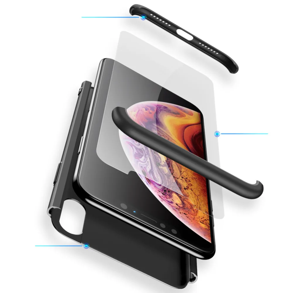Pilna ķermeņa Aizsardzības Tālrunis Lietā Par iPhone XS 360 Grādu Aizsargāta Vāks iPhoneXs Gadījumos 3-in-1 Triecienizturīgs Vāks+Stikla Plēves