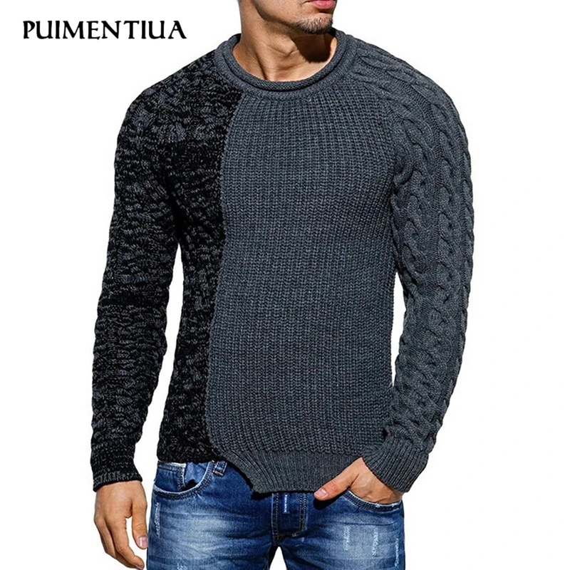 Puimentiua Vīriešu Modes Apaļu Kakla Personības Krāsu Saskaņošanas Savvaļas Pulovers Slim Džemperis universāls džemperis džemperis slim