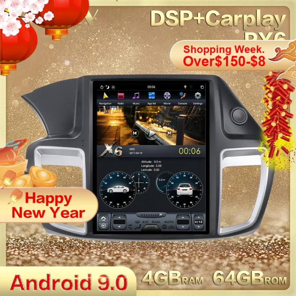 PX6 4G+64G Android 9.0 Auto Stereo Multimediju Atskaņotājs, GPS Honda Accord 9 2012-2017 auto GPS NAVI Video, Audio radio BT galvas vienības