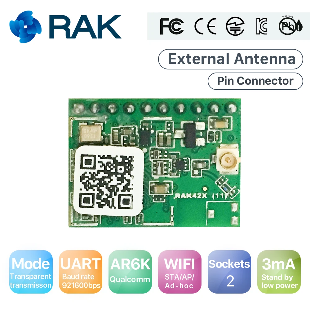 RAK425 Bezvadu UART Sērijas WIFI Moduli, lai IoT Zemas Jaudas Tiny Lieluma Pin Savienotājs Rūpnieciskās Kategorijas Integrētā TCP IP ProtocolQ124