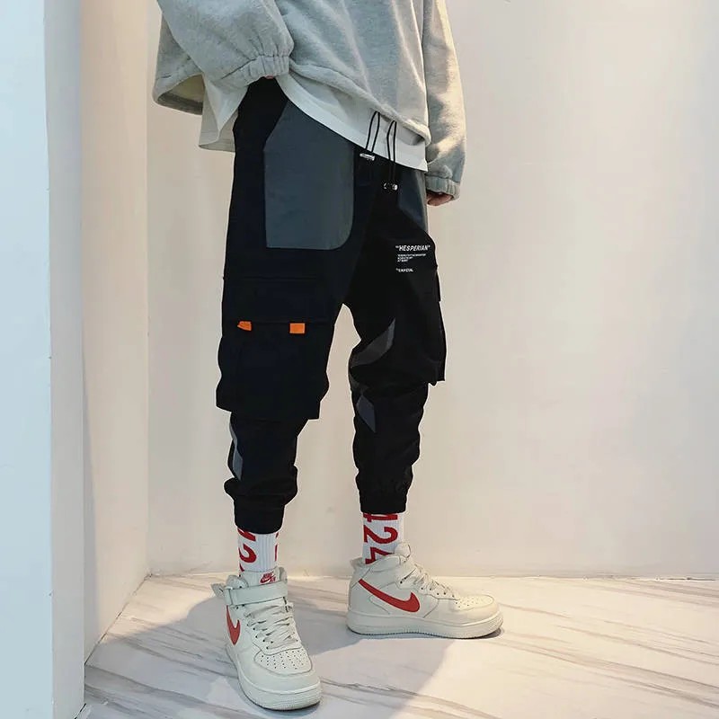 Rudens Japāna Joggers Vīri Melnā Harēma Bikses Multi-kabatas Lentes Cilvēks Treniņbikses Streetwear Gadījuma hip Hop Mens Kravas Bikses