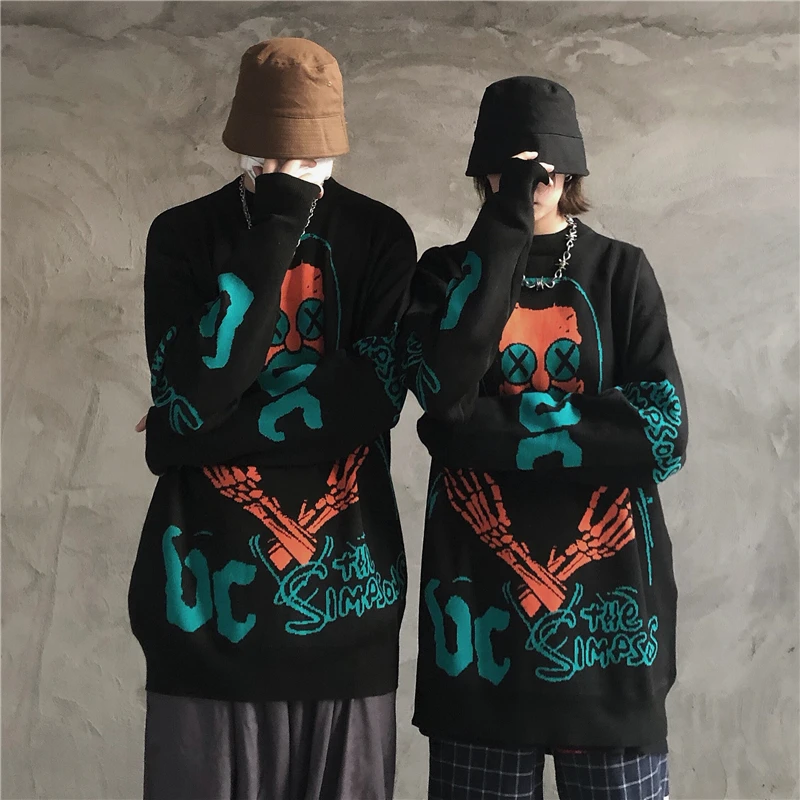 Rudenī un ziemā, korejiešu versiju ins hip-hop smieklīgi karikatūra žakarda biezas trikotāžas džemperis brīvs džemperis blūze sievietēm ir tendence