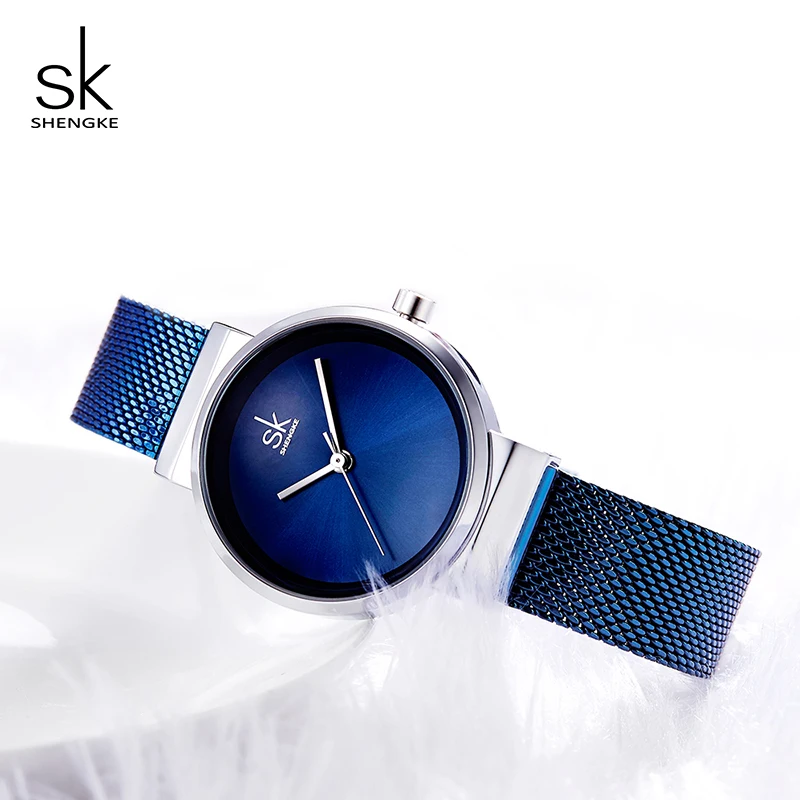 Shengke Zīmolu Pulksteņi Sieviešu Zilā Modes Dāmas Luksusa Pulksteņi Kvarca Skatīties Nerūsējošā Tērauda Reloj Mujer 2019 SK Pulkstenis #K0083