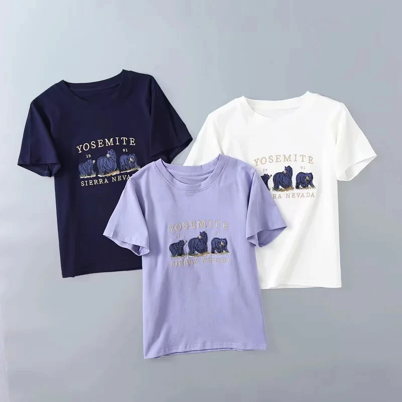 Sieviešu Izšuvumi Lāči Aprīkots T-krekls ar Īsām Piedurknēm Top Gadījuma Tee