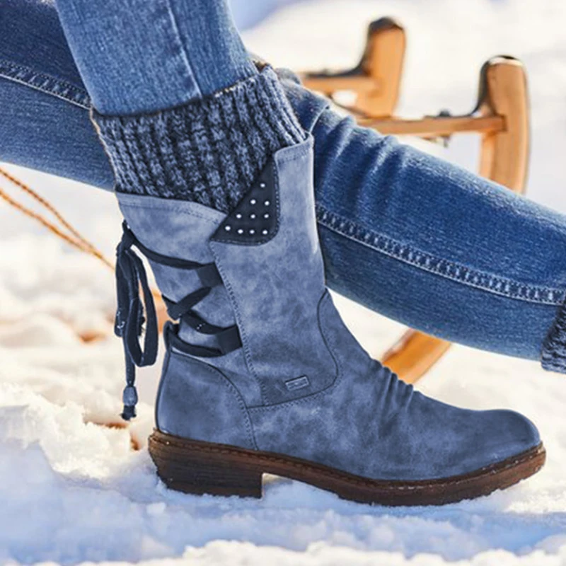 Sieviešu Vidū Teļš Zābaki Ziemas Apavi Sievietēm, Plakana Papēža Boot Modes Adīšanas Raibs Sieviešu Zābaki Sieviete Sniega Botas Kovboju Zābaki