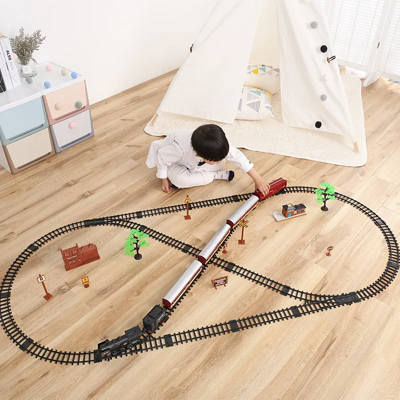 Simulācijas Elektriskā Sliežu ceļa Vilcienu Celtniecības Bloki Klasiskā Lokomotīvju Modeļa Rotaļlietu LED un Skaņas Retro Tvaika Vilcienu Rotaļlieta Bērniem