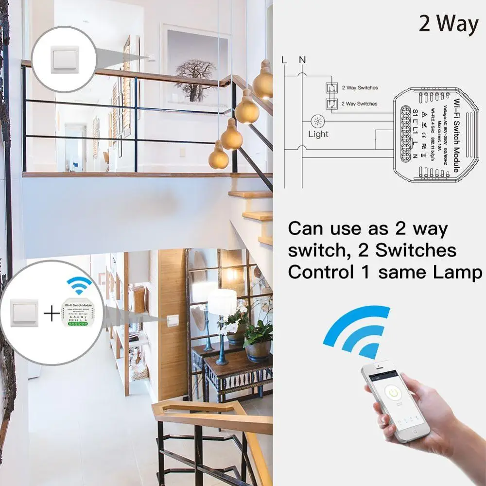 Smart interruptorWifi Slēdzis modulis Smart Dzīves Tuya Ieslēdziet Smart Home Breaker Modulis Alexa Amazon, google home domotica PKewelink
