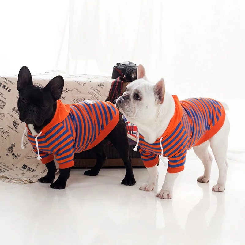 Suņu Apģērbu Maziem Suņiem Pavasara Rudens Hoodies franču Buldogs Chihuahua Kokvilnas Džemperis Svītrainām Plānas Apģērbs Kucēns Gaismas