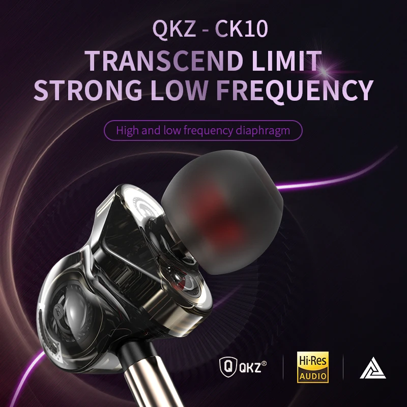 Sākotnējā QKZ CK10 In Ear Austiņas Ar Mic 6 Dinamisku Vadītāja Vienības Austiņas Stereo Sporta HIFI Subwoofer, Austiņas Monitora Earbuds