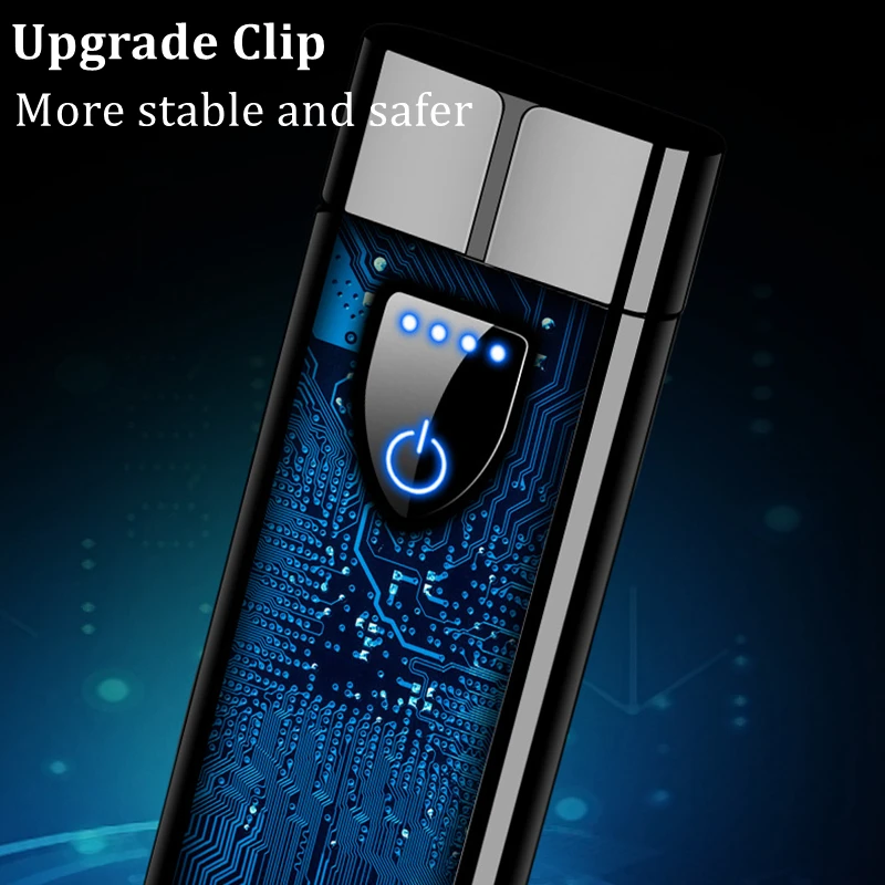 Touch Elektriskās Šķiltavas Metāla Rotācijas Plazmas Lādējamu USB piepīpētāja Stipra Pretvēja Ultra Plānas Šķiltavas Ar LED