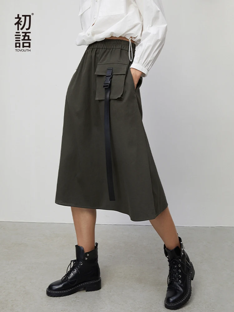 Toyouth Modes Kokvilnas Vienkāršu Augsta Vidukļa Svārki-Line Gadījuma Dāmas Moderns Sieviešu Svārki Hong Kong Dizains