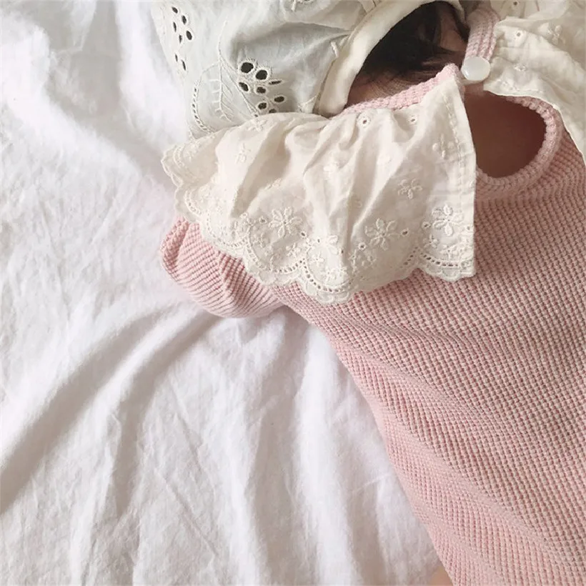 Trikotāžas Baby Romper Savirmot Apkakles Jaundzimušo Bērnu Romper Rudens 2020. Gadam Zīdaiņu Apģērbs, Kostīmi Meitenēm Playsuit Toddler Jumpsuit Kokvilnas