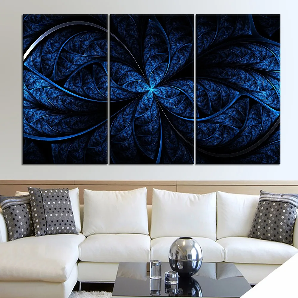 Tumši Zila Mākslas Fraktāļu Krāsošana 4 Gabals Stila PictureHigh Kvalitātes Audekls Drukāt Tipa Mājās Dekoratīvās Sienas Mākslas Darbu Plakāts