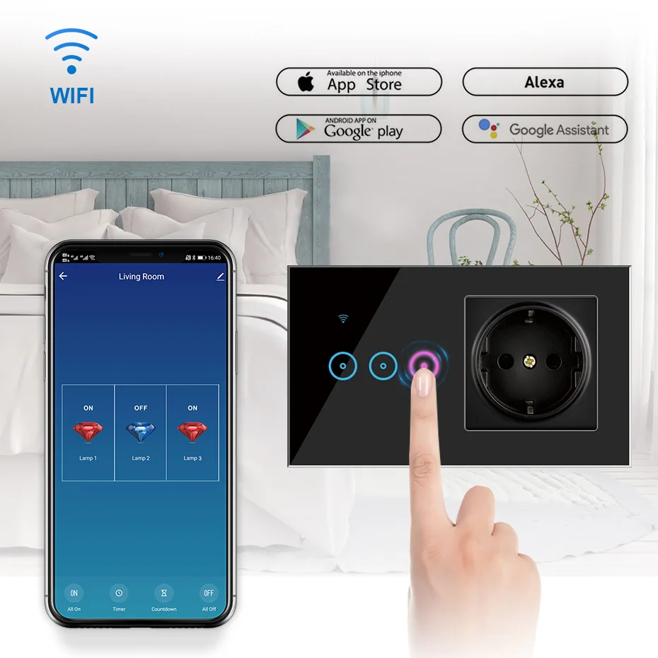 Tuya Smart WiFi Slēdzis Gaismas 1 2 3 Banda Touch Sienas Taimeris ES Kontaktdakšu Elektrības Kontaktligzdā Strādāt ar Google Home Alexa