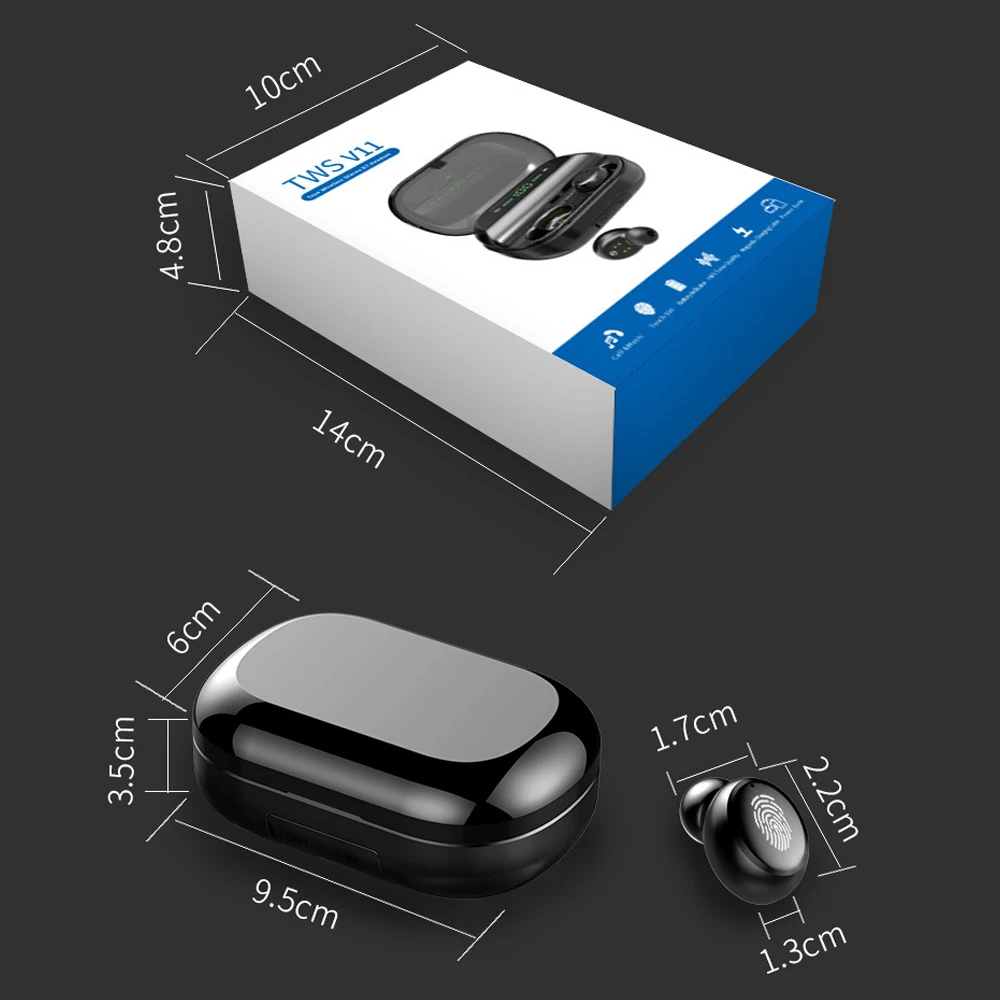 V11 HD Bluetooth Austiņas IPX7 Ūdensizturīgs earbuds Touch Taustiņu Skaļruņus, bezvadu austiņas Darbojas uz visām Android, iOS viedtālruņiem