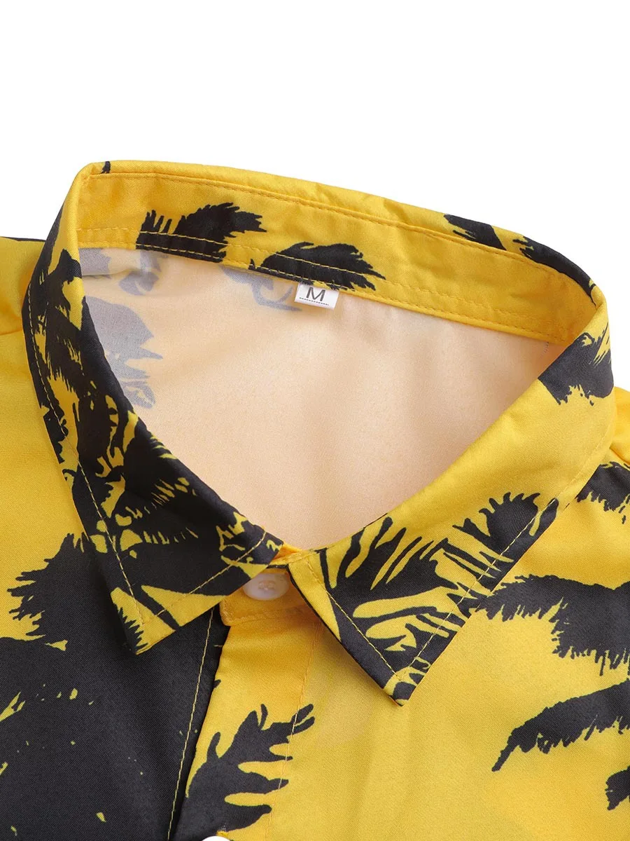 Vasaras Krekli Vīriešiem Gadījuma Dzeltena kokosriekstu Drukāt Pludmales Krekls ar Īsām Piedurknēm Zaudēt Top Vasaras Pludmales Krekls Chemise Homme