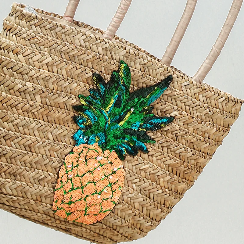 Vasaras vizuļi ananāsu salmu maiss Joker plecu ūdens maiss Ceļojumi brīvdienas pludmales soma, ar Rokām austi soma