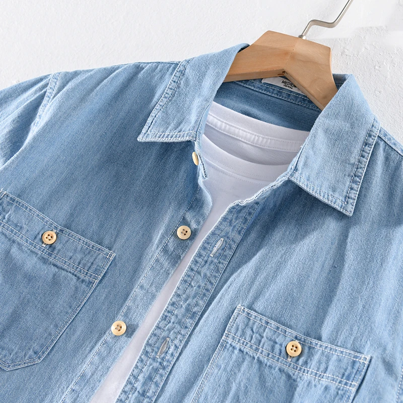 Vasarā jaunu zīmolu kokvilnas džinsa vīriešu krekls modes īsām piedurknēm krekli vīriešiem cēloņu modes krekli vīriešu ērti camiseta