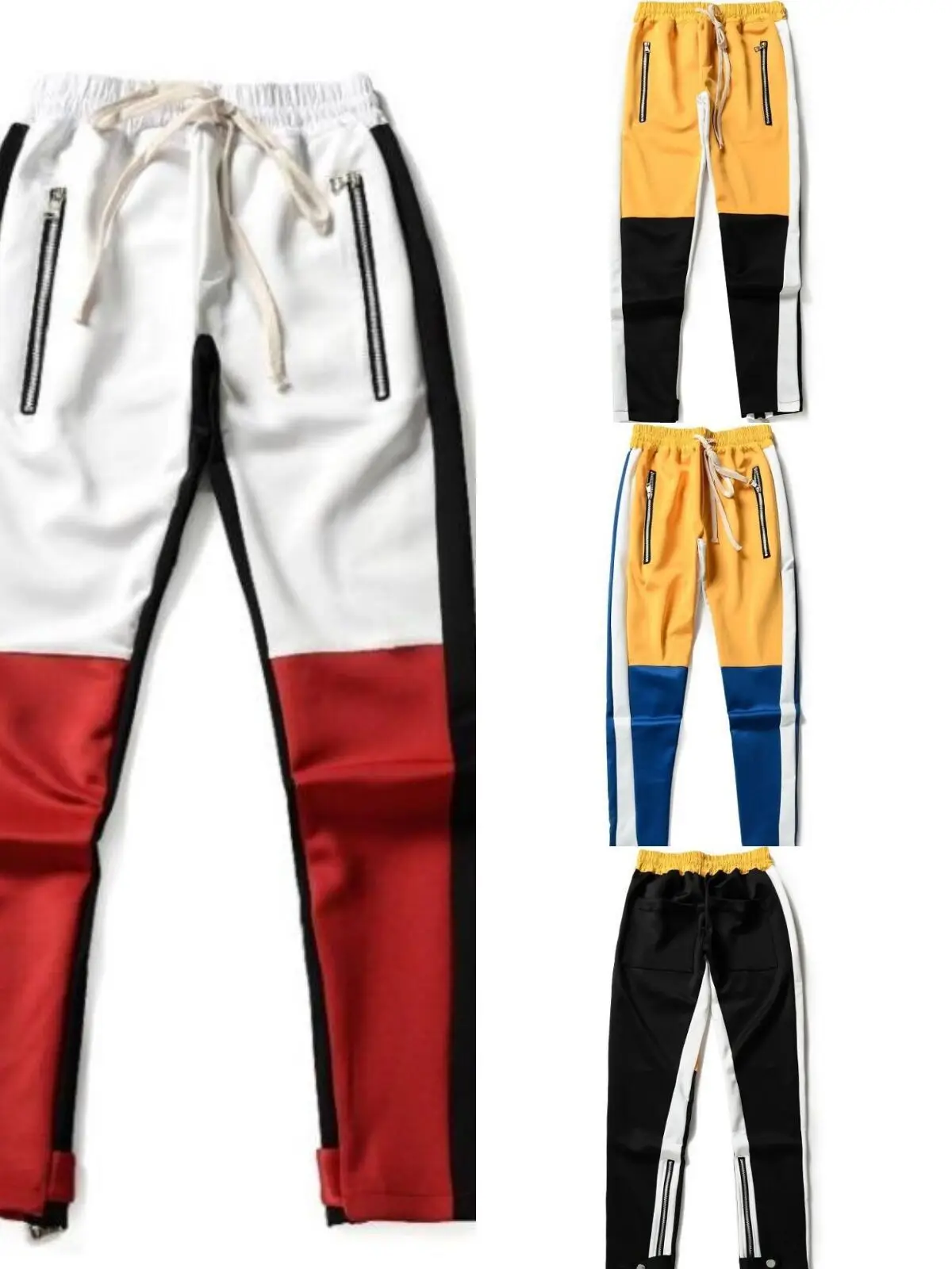 Vīriešu atšķirīgās izdilis bikses kokvilnas joggers treniņbikses mens casual modes zīmuli bikses dzeltens sarkans rāvējslēdzēju trackpants bikses