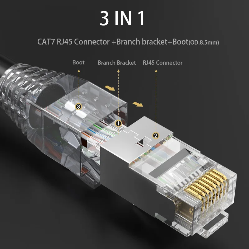 WANJEED CAT6A CAT7 RJ45 Savienotājs 8P8C Moduļu Ethernet Kabeli, Galvu Plug (Gold-plated Lan Kabelis RJ45 Crimper Savienotājs Cat7