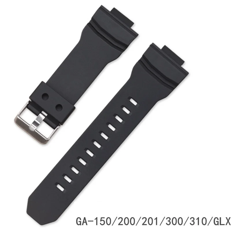 Watchband par Casio GA-150/200/201/300/310/GLX Sporta Skatīties Joslā, Melnas Mīksta Silikona Gumijas Pin Sprādzes Siksnu Cilvēka Aproce