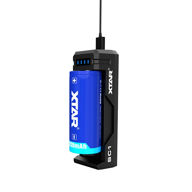 XTAR SC1 USB Attiecas uz 3,6 V/3,7 V uzlādējams 18650/18700/20700/21700/22650/25500/26650 Li-ion baterijām.