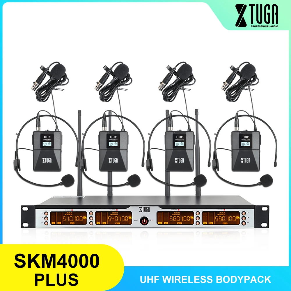 XTUGA SKM4000PLUS Profesionālās 4*100 Kanālu UHF bezvadu Bodypack mikrofonu sistēma, Izvēlēties Frekvenci, līdz 260Ft