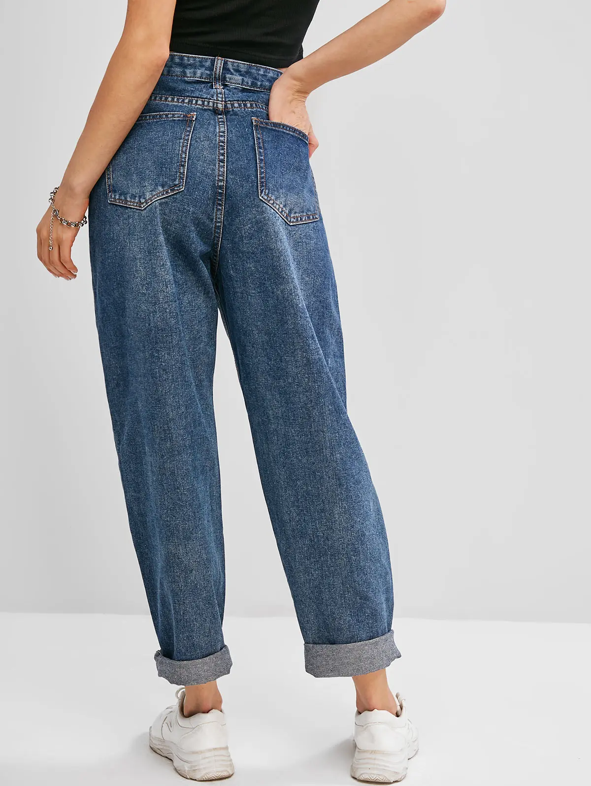 ZAFUL Sieviešu Džinsa Džinsi Cietā Vintage Augsta Vidukļa Plaša Kāju Bikses Kabatas Zaudēt Paperbag Džinsi Gadījuma Streetwear Bikses