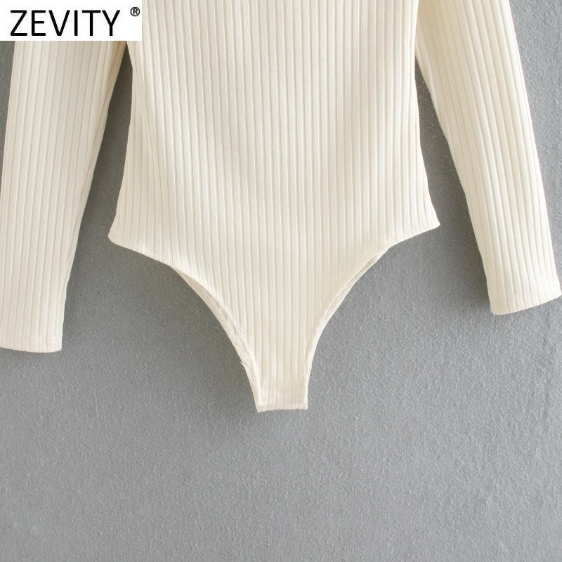 Zevity Sieviešu Modes Polsterēta Plecu V Kakla Slim Bodysuits Rudens Sieviete ar garām Piedurknēm, Elegants Playsuits Sexy Siāmas Romper LS7347