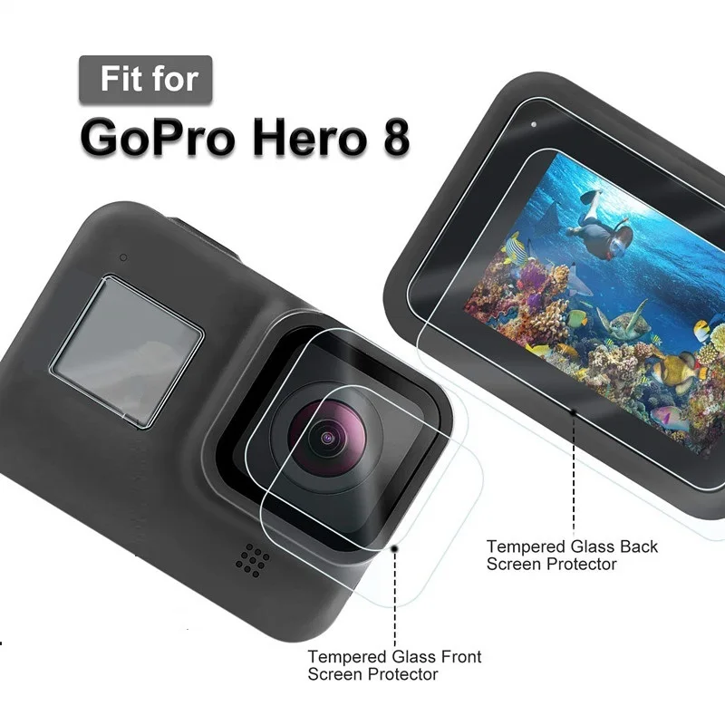 100GAB Rūdīta Stikla GoPro Hero 8 Kameras LCD Ekrāna Aizsargs, + Objektīva Vāciņš Aizsardzības Filmas Varonis 8 Black