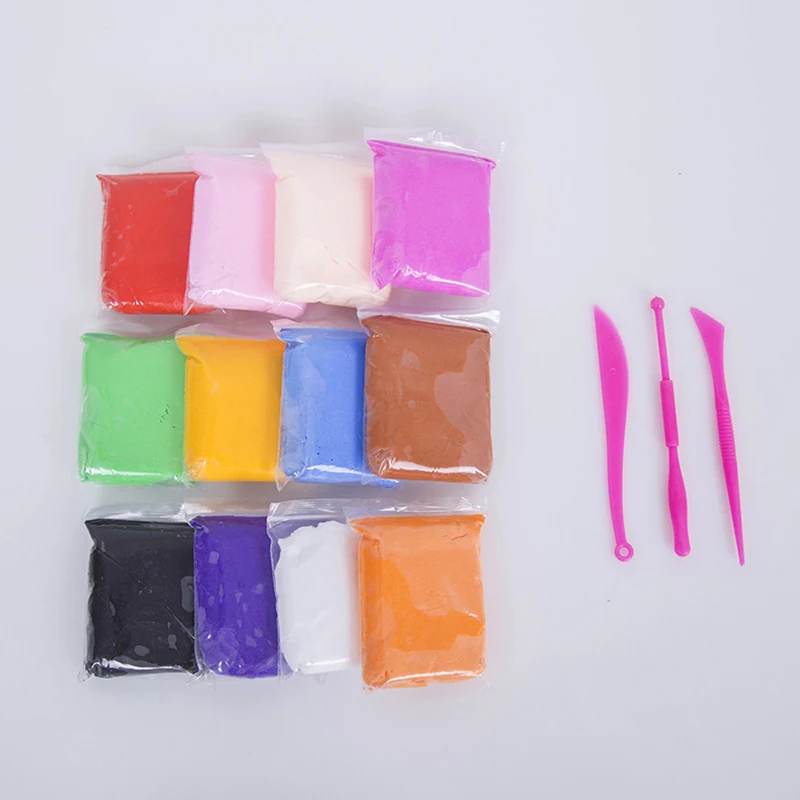 12 Krāsas/komplekts Gaismas Māla nožūt Polimēra Plastilīna Modelēšanas Māls Super Gaismas DIY Mīksto Radošo Handgum Izglītības Māla Rotaļlietas