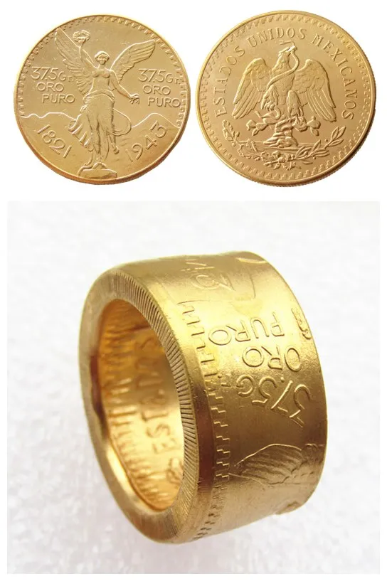 1943 Meksikas Zelta 50 Peso Monētas Zelta Pārklājumu Monētas, Gredzenu Roku Darbs, Kuru Apjoms 9-16