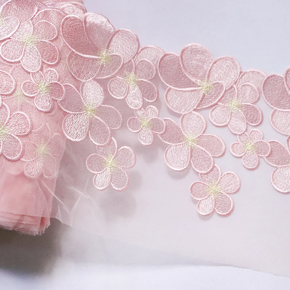 1Meter 21cm Plata Rozā Ziedu Izšuvumu Mežģīnes Apdari Līgavas Tērpu Šūšana Acs Auduma Mājas Tekstila Aizkari, Aksesuāri DIY