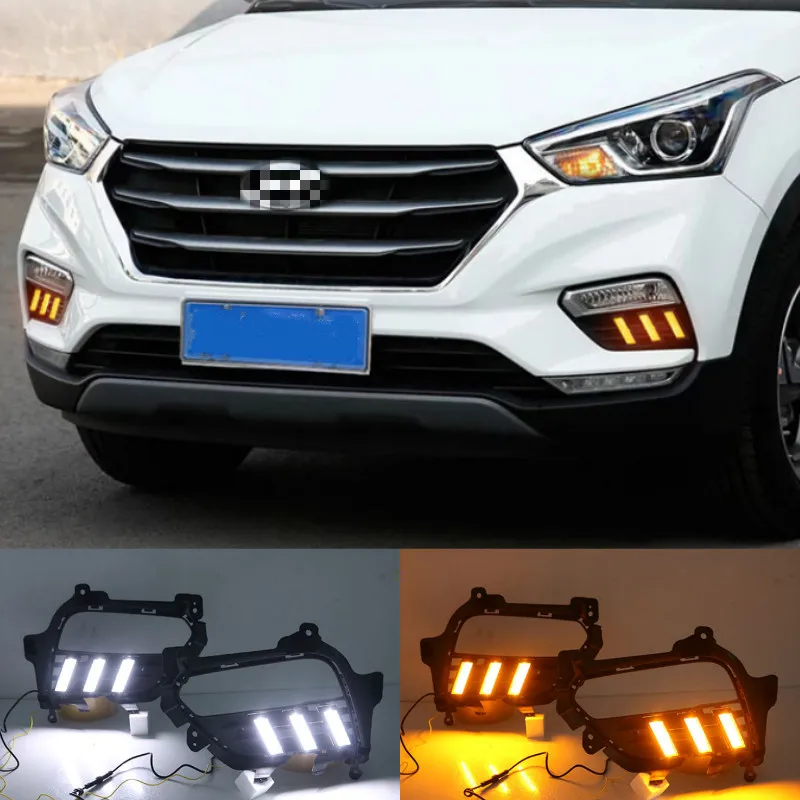 1Pair DRL LED Dienas Gaismas lukturi, Miglas Lukturi Ar Dzelteno Pagriezienu Signālu Lampas Hyundai Creta IX25 2017 2018 2019 2020