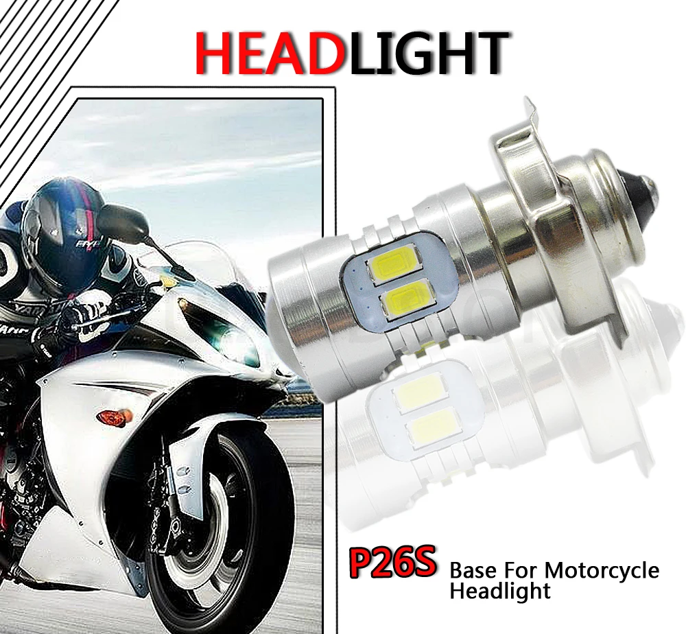 1Pc Motociklu P26S LED 5730 12smd Motocikla priekšējo Lukturu Spuldzes 600LM 6000K 6V, lai 24V universālu motorolleru Gaismas piederumi 6V 12V