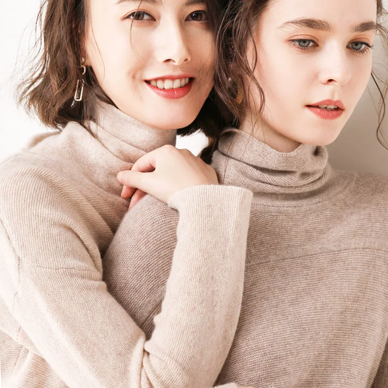2019. gada rudens un ziemas jauno sieviešu džemperis ar augstu apkakli pulovers garām piedurknēm džemperis džemperis īss
