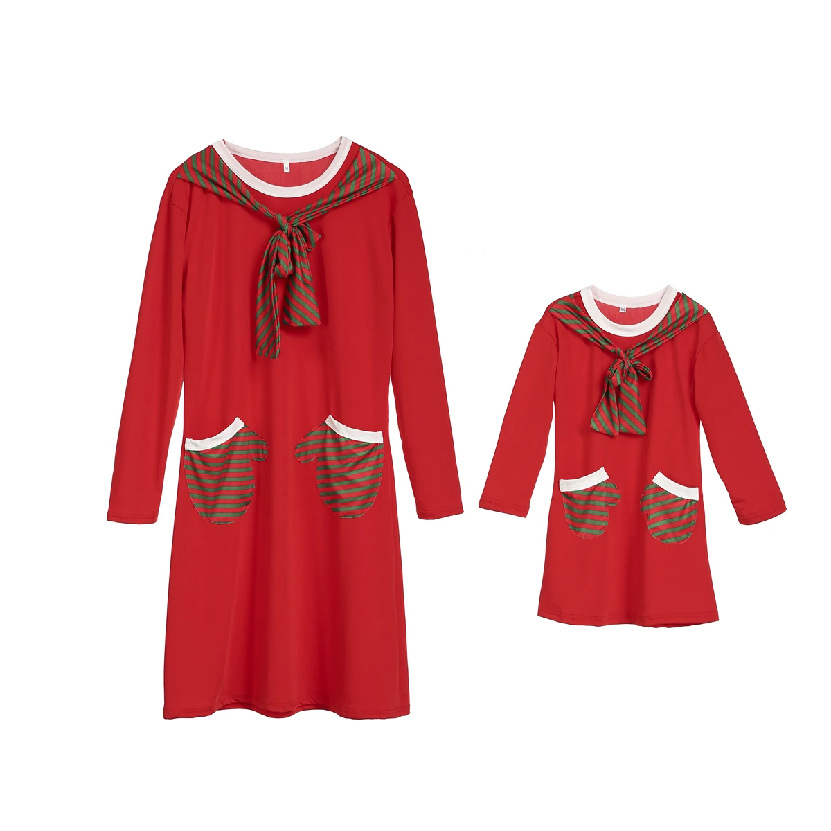 2019 Pavisam Jaunu Ziemassvētku Māte Meitu Ģimenes Kleita, Svītraina Ziemassvētki Drēbes Longsleeve Izkaisītas Sarkanas Taisna Kleita Santa Drēbes