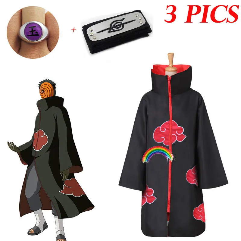 3 ATTĒLI Naruto Kostīms Akatsuki Apmetnis Cosplay Sasuke Uchiha Cape Cosplay Itachi Apģērbu kostīms Akatsuki VISI BIEDRI 11SETS