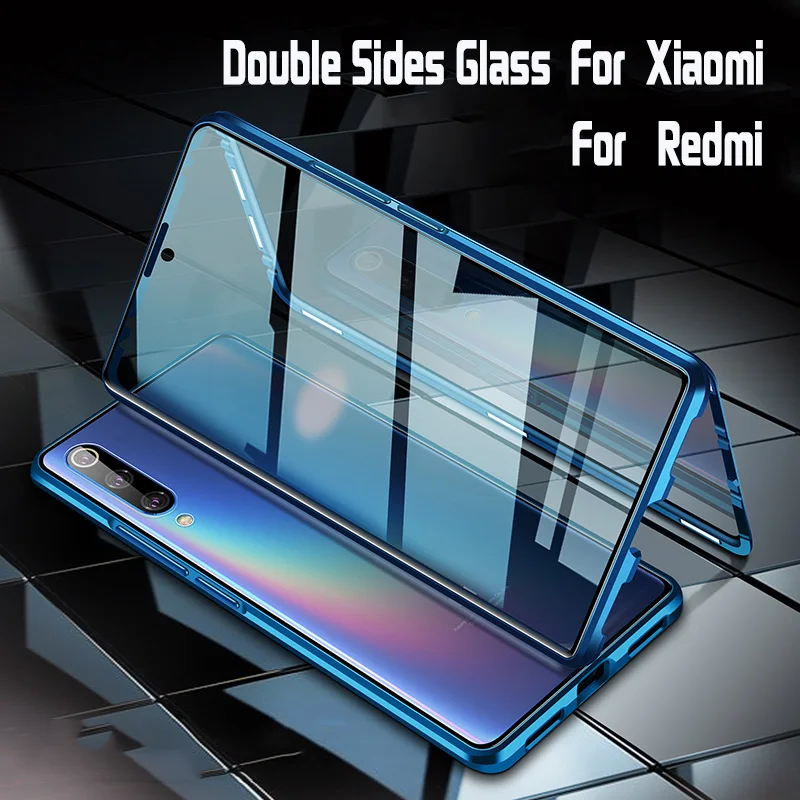 360 Alumium Metāla Gadījumā Xiaomi Redmi Piezīme 8 Pro, Ņemiet vērā, 9S K30 Pro Gadījumā Xiaomi Mi 10 CC9 Pro Magnēts Rūdīta Stikla Vāki