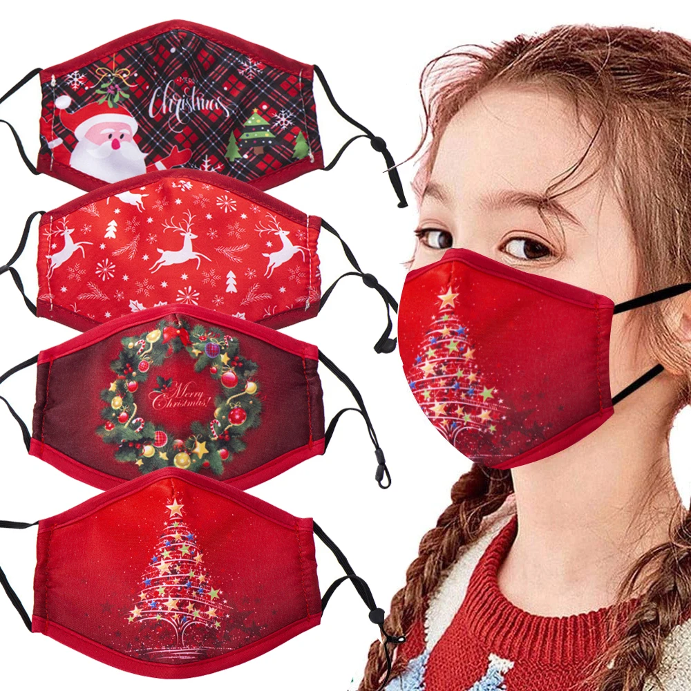 4 Gabali/komplekts Bērniem Pieaugušo Ziemassvētku Drukāt Elpojošs Saglabāt Siltu Putekļu Maska Multi-Purpose Kokvilnas Sejas Segtu Maska Vēja Pierādījumu Maska
