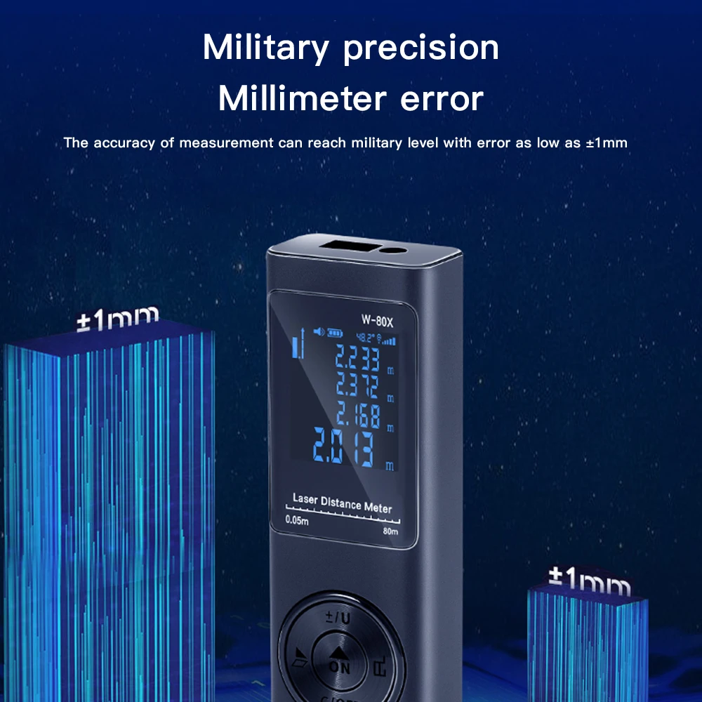 80m Noderīgu Lāzera Attāluma Mērītājs Digitālais Ūdensizturīgs Laser Rangefinder Ar USB Lādējamu Akumulatoru Rokas Mērīšanas Rīks