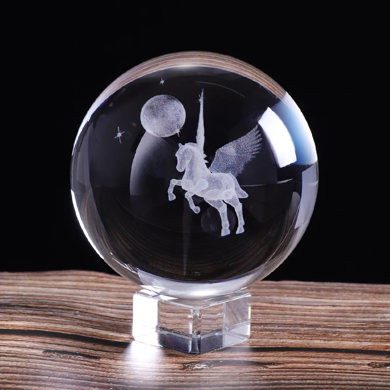 80mm 3D lāzera Iegravēts Miniatūras Pegasus Kristāla Bumba Kristāla Amatniecības Jomā, Stikla Mājas Apdare Rotājumu Dzimšanas dienas Dāvana