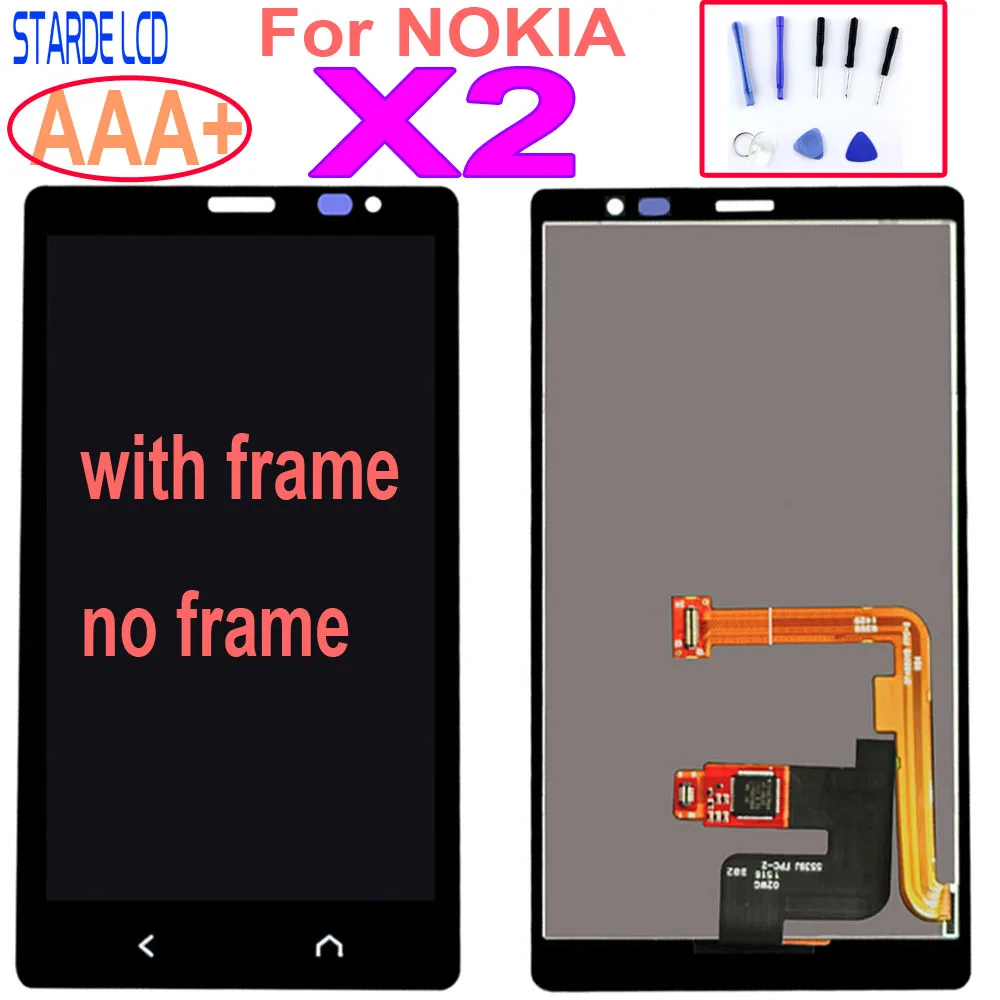 AAA+ NOKIA X2 LCD Displejs, Touch Screen ar Kadru Nomaiņa NOKIA X2 Dual RM-1013 RM-1014 X2DS LCD Ekrāns