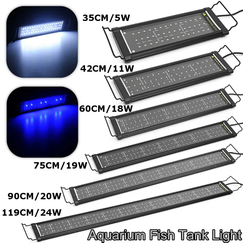 Alumīnija+PC 35-119cm LED Akvārija Gaismas Zivju Tvertnes Gaismas ar Paplašināms Iekavās, Baltā un Zilā Led AC110-240V AU Plug