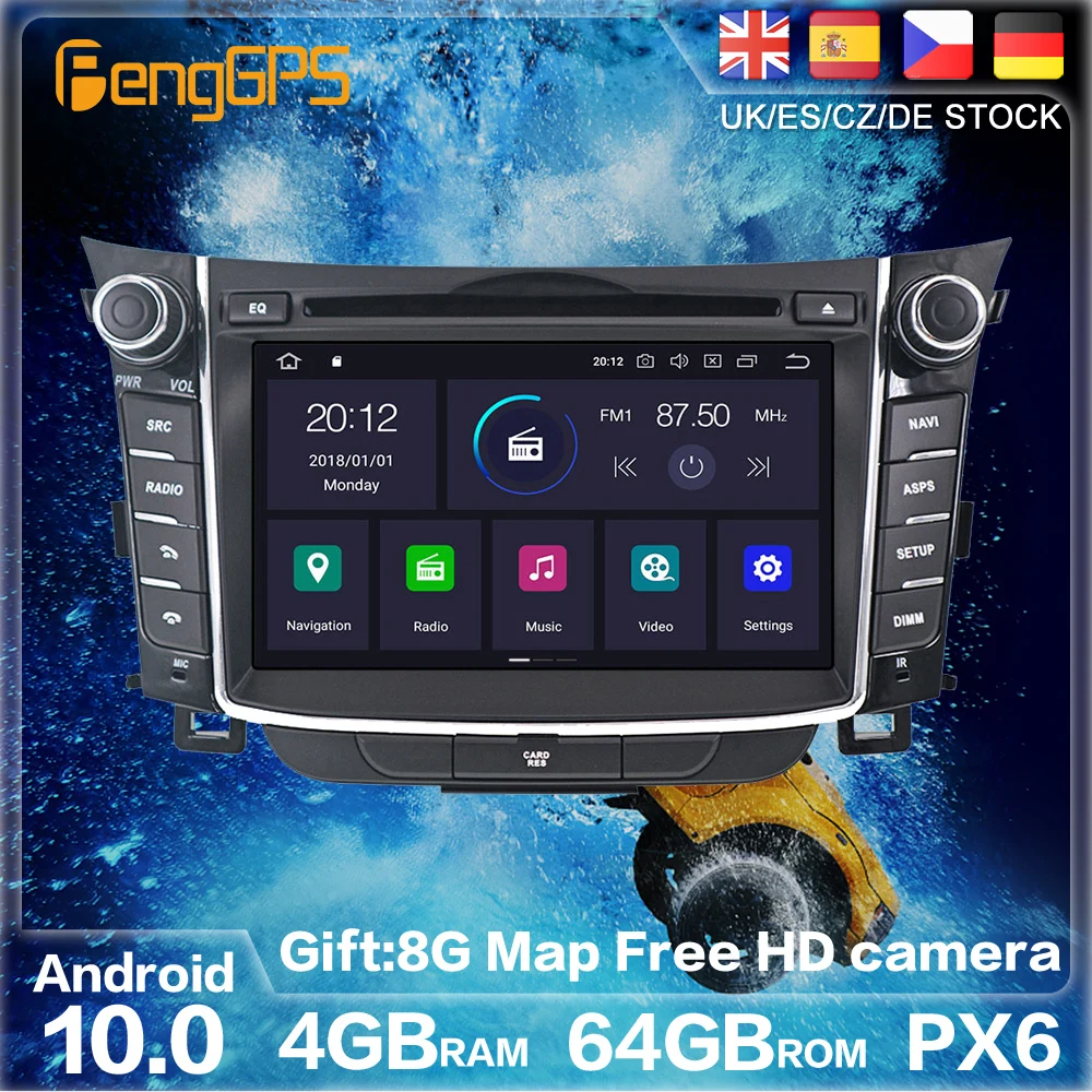 Android 10 PX6 Par Hyundai I30 Elantra GT 2012. - 2016. GADAM, GPS Navigācija, Auto Radio, Stereo Auto DVD Multimedia Player HeadUnit 2DIN