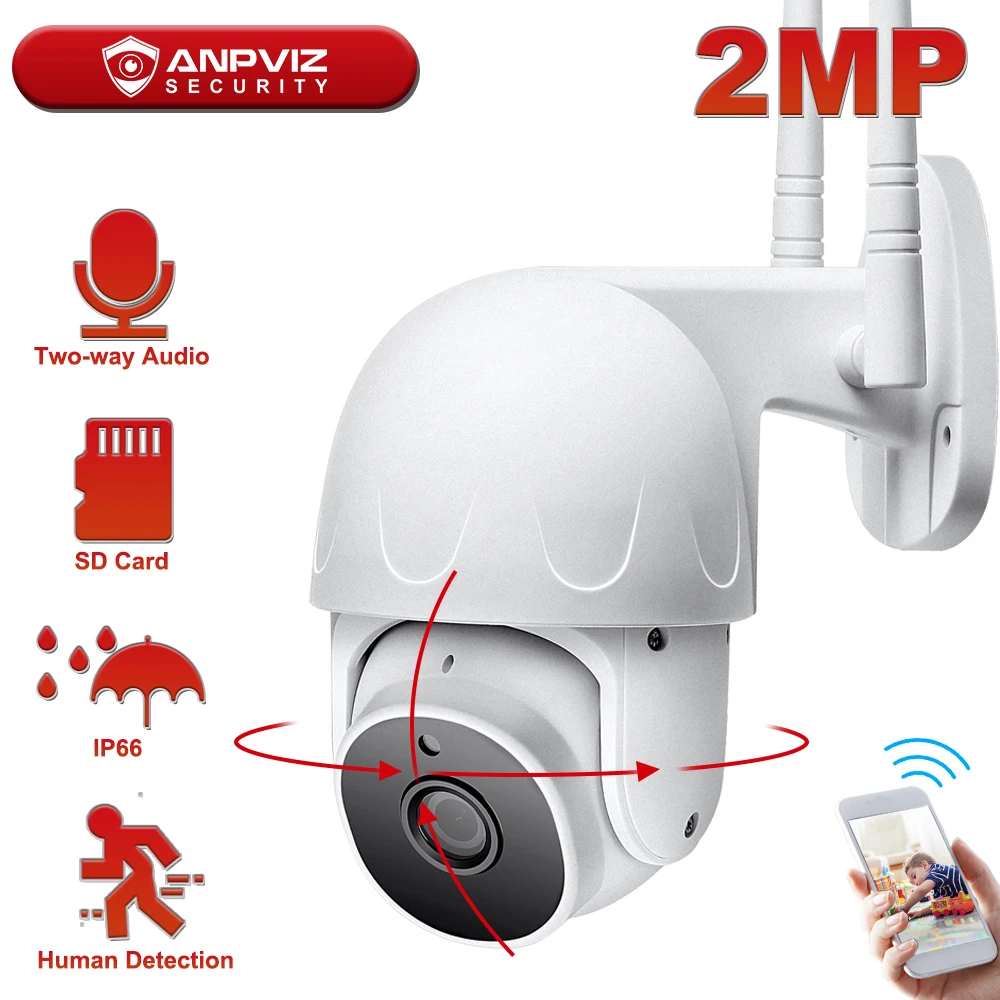 Anpviz 2MP WiFi PT Kameru Pan/Tilt Cilvēka Atklāšanas Bezvadu Drošības Kameras WiFi divvirzienu Audio Iebūvēts Mikrofons un Skaļrunis 128GB